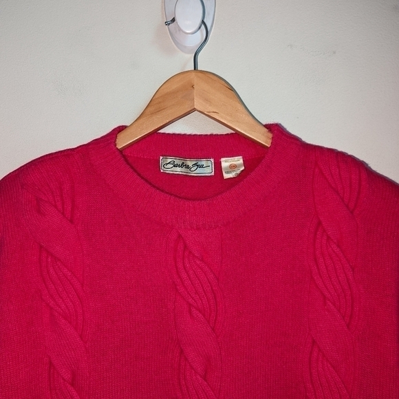VINTAGE Pink Cable Knit Lambswool & Angora Crewneck Long Sweater Size Large - Picture 6 of 14